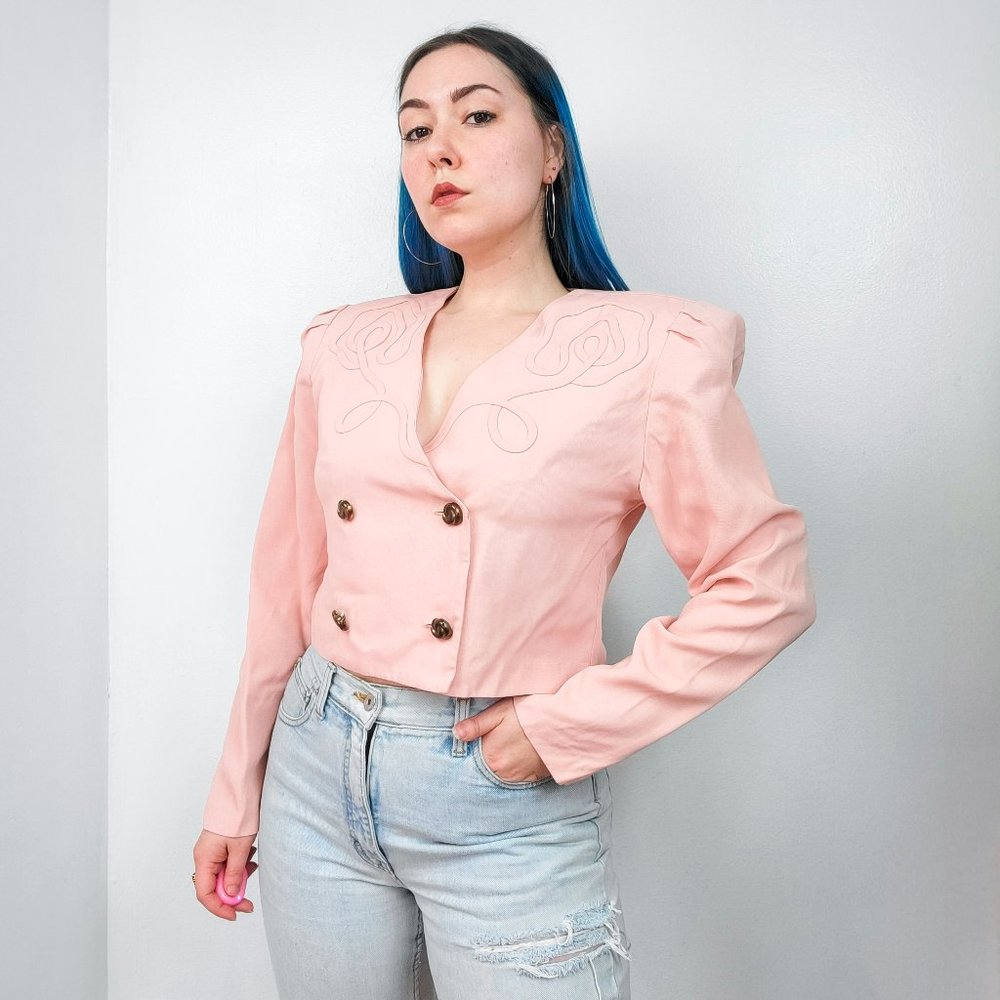Vintage 80s Blush Pink Cropped Blazer Jacket